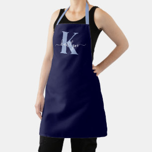 Delantal Monograma de letra script azul marino moderno