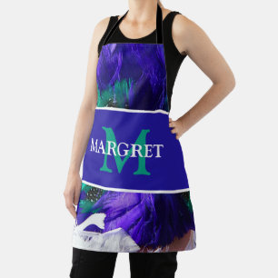 Delantal Monograma de Mardi Gras inicial sobre grasa morada