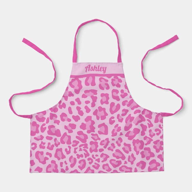 Delantal Monograma de niños Personalizados de leopardo rosa (Anverso)