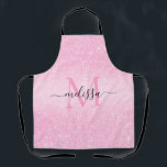 Delantal Monograma de nombre de guión de Purpurina rosa<br><div class="desc">Nombre de guión de Purpurina rosa Monograma Apron</div>
