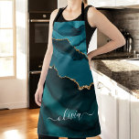Delantal Monograma de oro de geode verde azul de Aqua verde<br><div class="desc">Verde azulado Aqua Blue Green y el Agate Geode Relieve metalizado dorado Monograma Hermoso y Elegante Script Nombre Apron. Esto hace que el dulce perfecto 16, 13, 15, 16, 18, 21, 30, 40, 50, 60, 70, 80, 90, 100 cumpleaños, boda, ducha de novias, aniversario, ducha de bebé, graduación o una...</div>