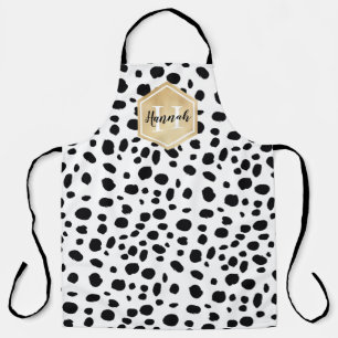 Delantal Monograma de oro del patrón Black White Spots