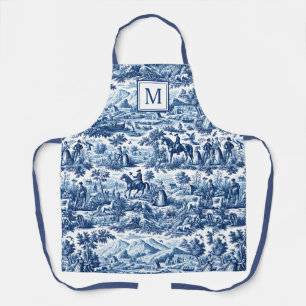 Delantal Monograma de Patrón de Toile Chinoiserie Azul