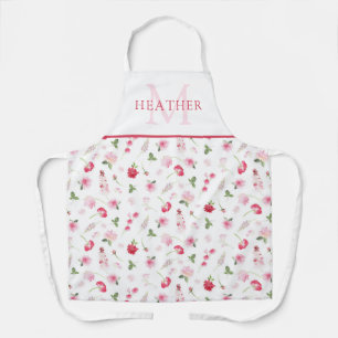 Delantal Monograma de Patrón Floral Acuarela Rosa Femenino