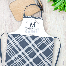 Delantal Monograma de personalizado de la Marina Azul blanc