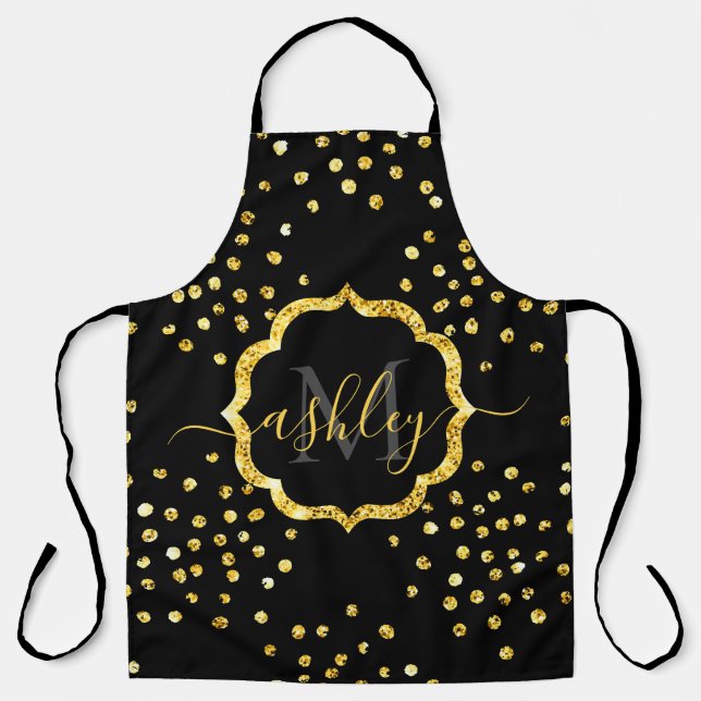 Delantal Monograma de puntos Purpurinas dorados (Anverso)