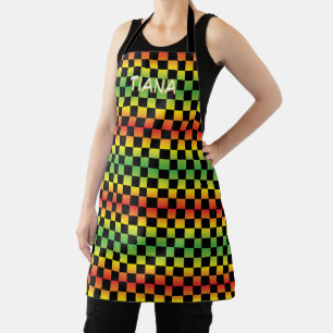 Delantal Monograma de rasta verde rojo amarillo ocre verifi