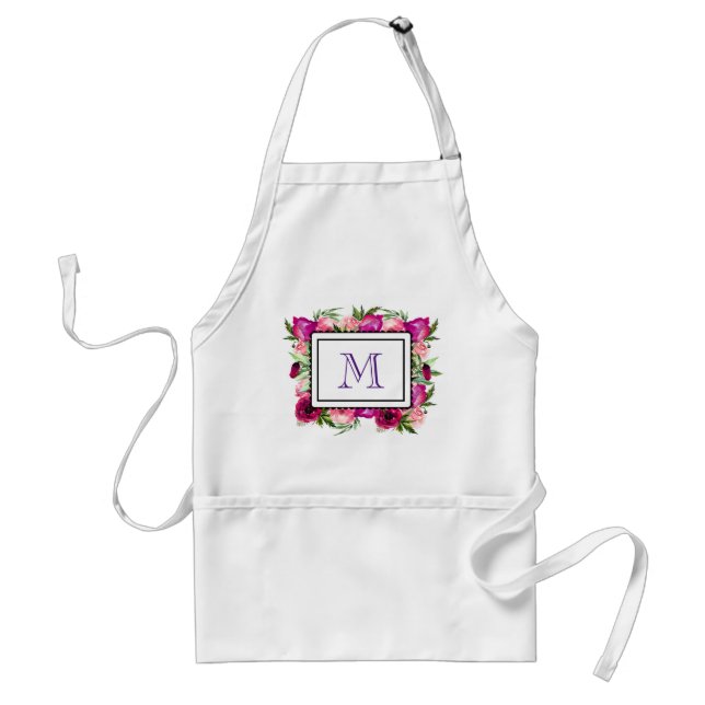 Delantal Monograma de rosa y adormidera floral (Frente)