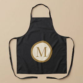 Delantal Monograma de sello central personalizado negro y d