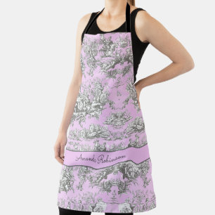 Delantal Monograma de tela de jouy rosa de lago floral de v