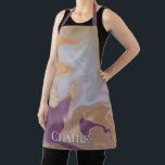 Delantal Monograma de tinta morada y dorada de alcohol abst<br><div class="desc">Este moderno diseño cuenta con un moderno giro abstracto de tintas de alcohol morado,  naranja y lavanda y oro Personalízalo con un nombre. Váyalo para cocinar o para hacer artesanía. Hace un gran cumpleaños o un regalo del Día de la Madre. Creado por Simply Farmhouse Press.</div>