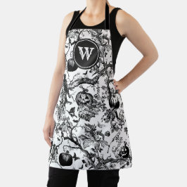 Delantal Monograma de toile de Halloween en negro y blanco