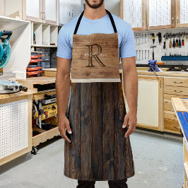 Delantal Monograma de tono de madera rústica Tan y Apron ma