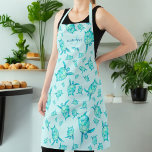 Delantal Monograma de tortugas marinas de color azul verde<br><div class="desc">Las modernas tortugas de color azul verde azulado con un elegante monograma,  el fondo azul es editable.</div>