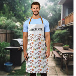 Delantal Monograma del chef de crustáceos y cangrejos de pe<br><div class="desc">Este diseño se puede personalizar eligiendo la opción Editar diseño. También puede transferir a otros artículos. Póngase en contacto conmigo en colorflowcreations@gmail.com o utilice la opción de chat en la parte superior de la página si desea tener este diseño en otro producto o necesita ayuda con este diseño. Ver más...</div>