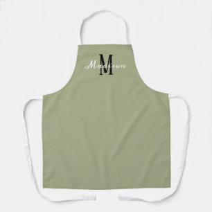 Delantal Monograma del guión blanco verde sabio personaliz