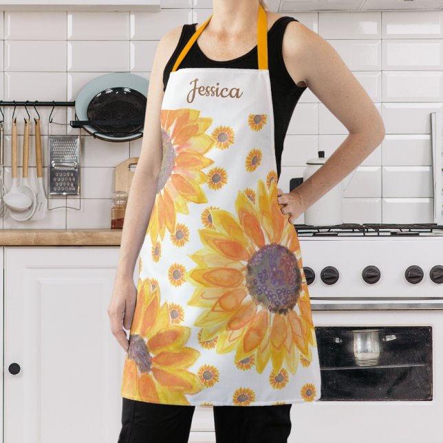 Delantal Monograma del nombre del girasol amarillo ruso (Subido por el creador)