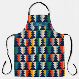 Delantal Monograma del patrón de árboles navideños colorido