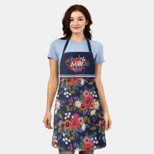 Delantal Monograma del patrón de boho floral vibrante
