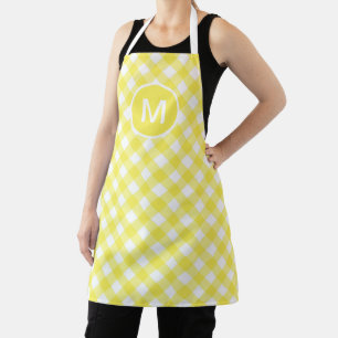 Delantal Monograma del patrón de Gingham clásico amarillo c
