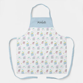 Delantal Monograma del patrón de Ilustracion de gatos de al