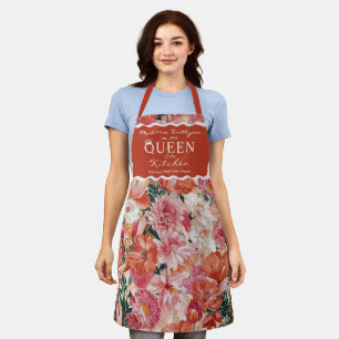 Delantal Monograma del patrón floral rosado naranja