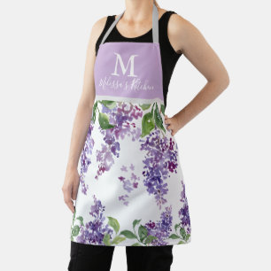 Delantal Monograma del personalizado Lilac púrpura