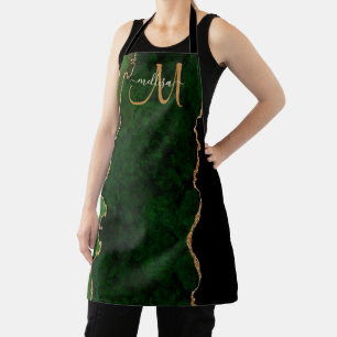 Delantal Monograma del Purpurina de oro verde de moda Agate