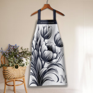 Delantal Monograma del tulipán floral francés