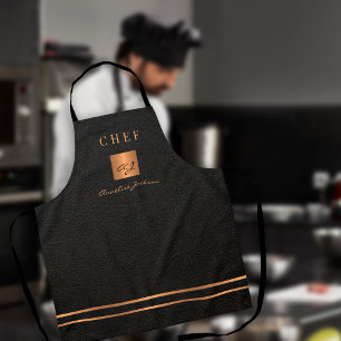 Delantal Monograma elegante chef de guiones de nombre dorad
