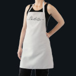 Delantal Monograma elegante con nombre en letra script blan<br><div class="desc">Delantal de cocina con texto personalizado en letra script moderna blanca,  monograma sólido de color liso,  elegante y chic,  con texto blanco y negro. Personalice,  personalícelo con nombre,  cita,  frase o texto. Ideal para cocineros,  chefs,  alfarería,  cerámica,  manualidades,  trabajo,  cocina,  repostería,  barbacoa,  parrilla,  etc</div>