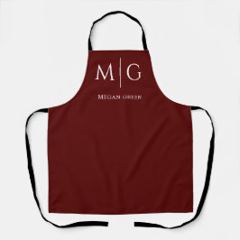 Delantal Monograma Elegante Con Nombre Personalizado Granat