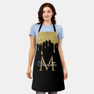 Delantal Monograma elegante de letras femeninas con gotas d