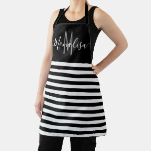 Delantal monograma elegante en blanco y negro