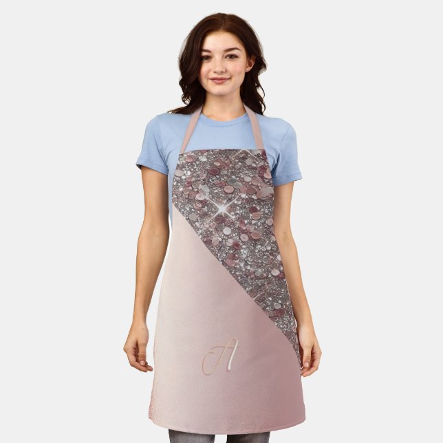 Delantal Monograma elegante en oro rosa (Gastado)