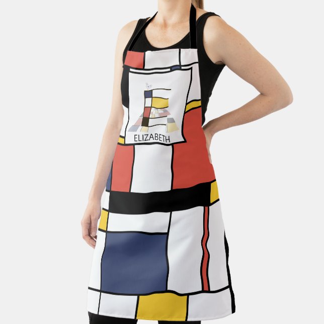 Delantal Monograma Elegante Estilo Neoplasticismo. Letra E (in situ)