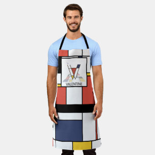 Delantal Monograma Elegante Estilo Neoplasticismo. Letra V