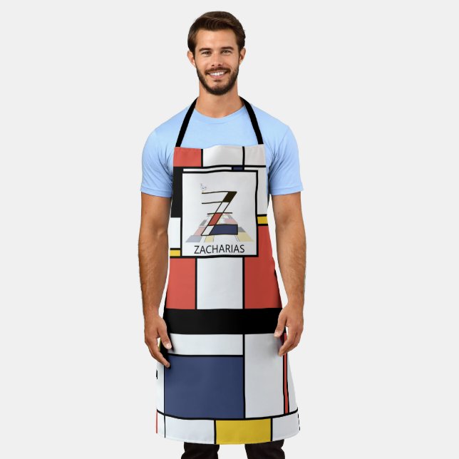 Delantal Monograma Elegante Estilo Neoplasticismo. Letra Z (Gastado)