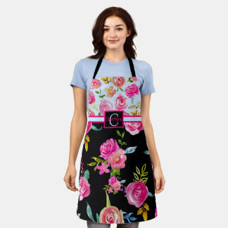 Delantal Monograma elegante floral personalizado