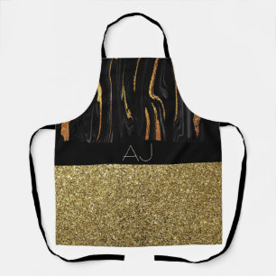 Delantal Monograma elegante negro y dorado