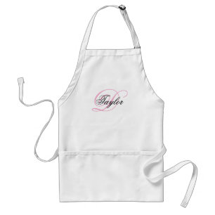 Delantal Monograma Elegante Negro y Rosa