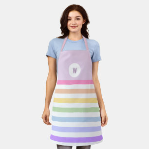 Delantal Monograma en franjas arcoiris de Pastel de Círculo