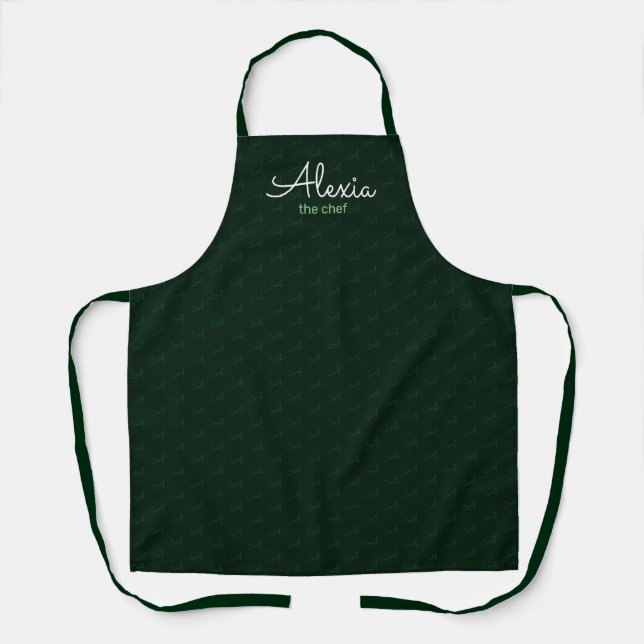 Delantal monograma en verde patrón (Anverso)