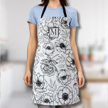 Delantal Monograma femenino elegante<br><div class="desc">Añada un toque de sofisticación a su cocina o espacio de trabajo con este delantal de moda, con un acento monograma personalizado en la parte superior. El completo patrón floral botánico aporta un sentido de naturaleza y primavera a sus tareas diarias, lo que lo hace perfecto tanto para la cocina...</div>