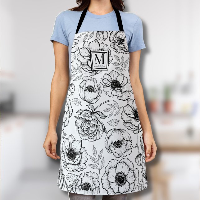 Delantal Monograma Femenino Elegante (Elegant Feminine Monogram Apron)