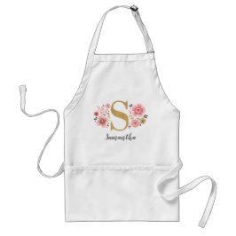 Delantal Monograma femenino Letra rosa dorada inicial S