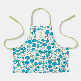 Delantal Monograma Floral Azul