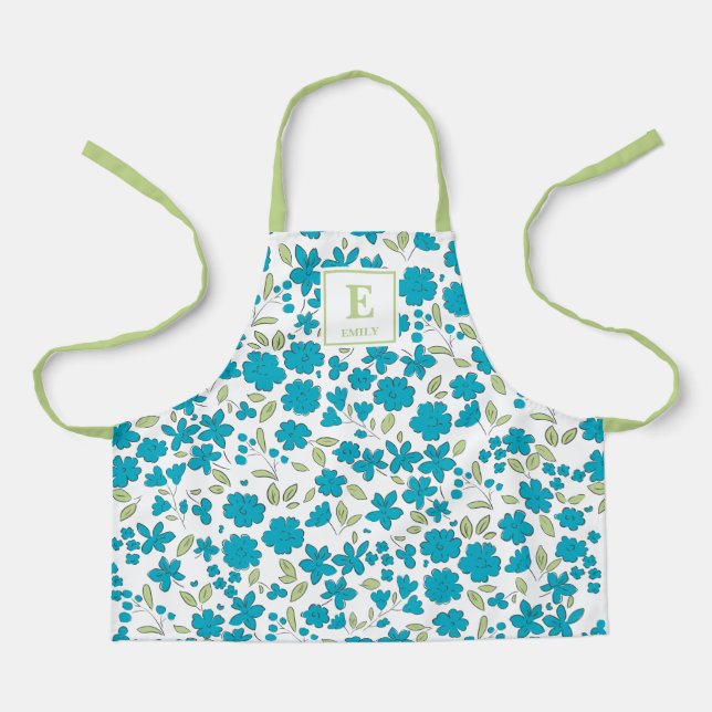 Delantal Monograma Floral Azul (Anverso)