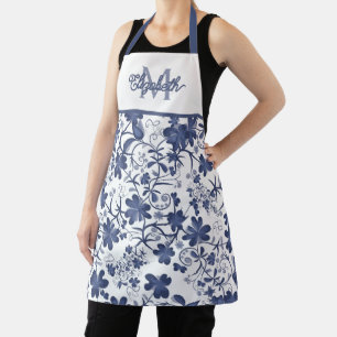 Delantal Monograma floral azul y gris