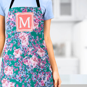Delantal Monograma Floral Botánico de Flores de Moda